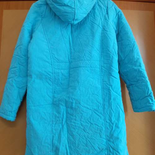 全新粉藍色長款夾棉大褸 外套 連帽保暖棉衣 大衣 上衣 長褸