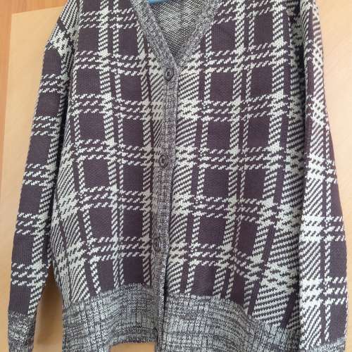 全新赫宿慵懶風格紋毛衣 外套 秋冬復古寬鬆 V領單排扣針織衫