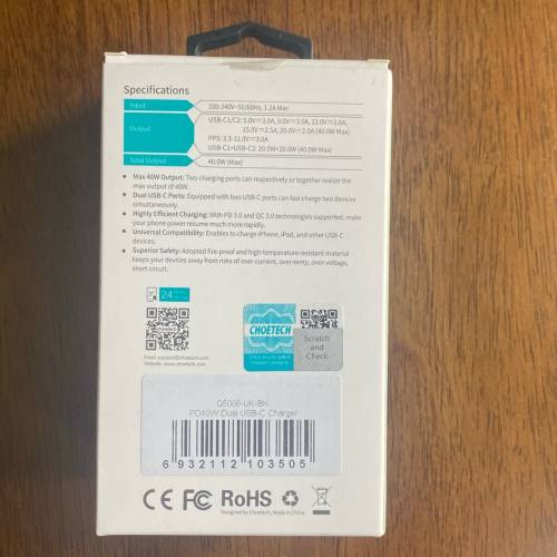 choetech - PD 40W Dual USB-C Charger