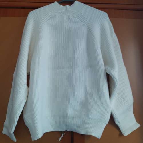 全新赫宿白色套頭加厚毛衣 寬鬆麻花針織衫 高領長袖毛衫 上衣 毛衣