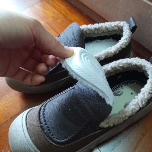 全新軟皮一腳蹬加絨毛毛鞋 棉鞋厚底休閒鞋 冬季鞋 保暖鞋
