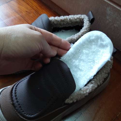 全新軟皮一腳蹬加絨毛毛鞋 棉鞋厚底休閒鞋 冬季鞋 保暖鞋
