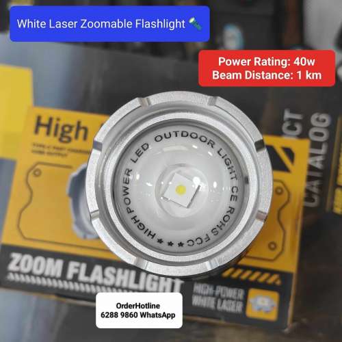 可變焦距白激光電筒40w.最大射程1km. USB-C直接充電. Flashlight 🔦 Power Bank Torch