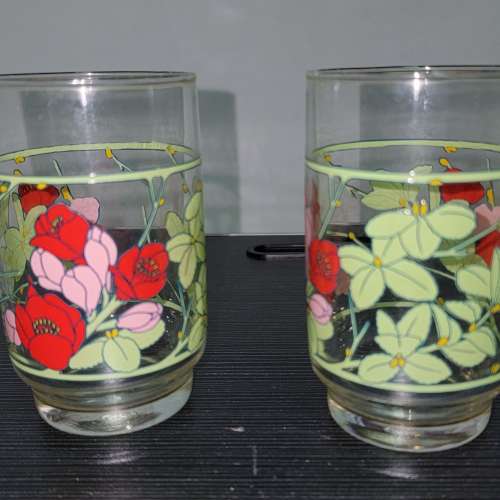 1980年時代 Sasaki Toyko 日本 東洋佐佐木 花卉印花圖案 絶版 玻璃杯 8隻一套價 裝...