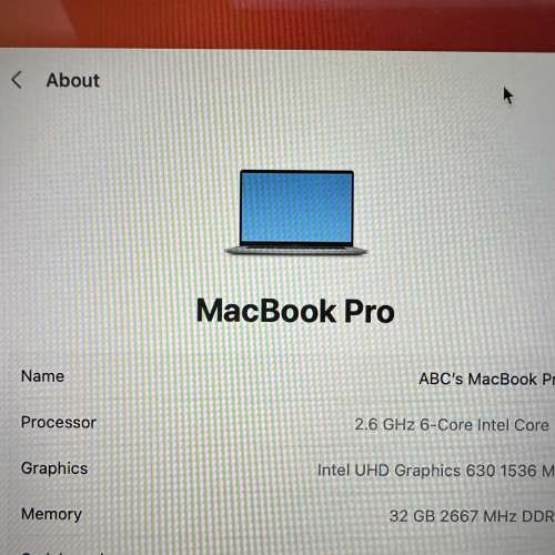 MacBook Pro 16” 2019/ i7-2.6 GHz/ 32GB/ 512 SSD