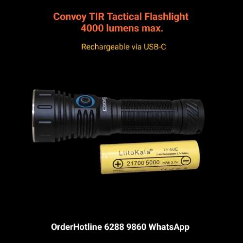 CONVOY TIR Tactical Flashlight. 4000 lumens max. 5000 mAh 戰術強光電筒