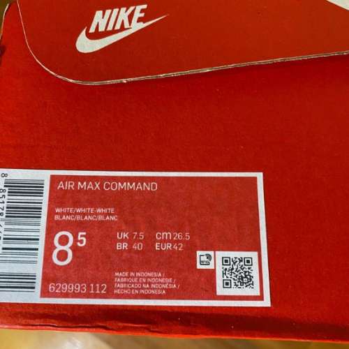 Nike AIR MAX COMMAND  全新 有盒 100% 正版 白波鞋。購自日本，未著過