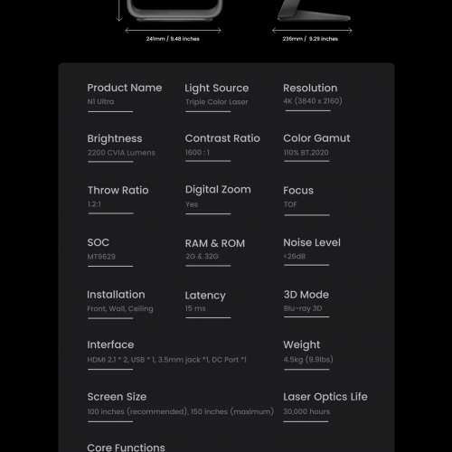 JMGO N1 Ultra 4K三色激光投影機 (香港行貨國際版)