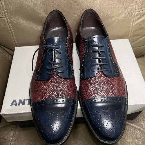 ANTONY SANDER 男裝啡/藍色色真皮皮鞋 42號Made in Italy （全新）（原價$1990 ）