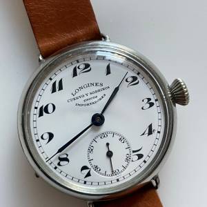 1915年瓷面浪琴38mm, Longines oversized Cuervo Y Sobrinos watch with white ena...
