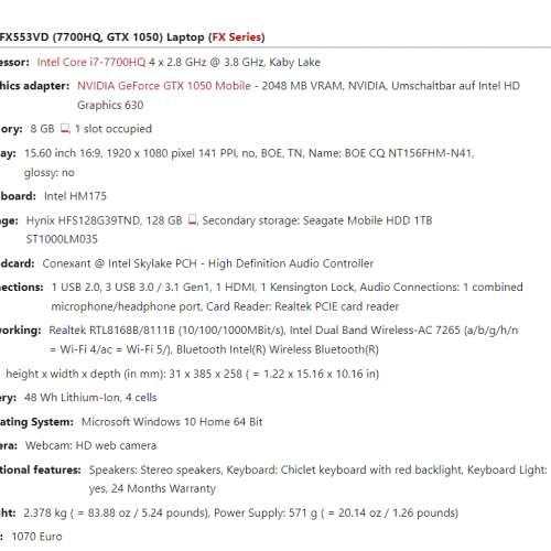 Asus FX553VD notebook computer