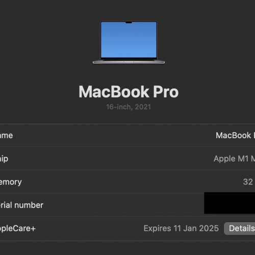 Macbook pro 16 m1max 32gb/1tb til 2025Jan