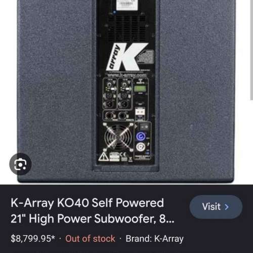 K-Array KO40 自供電 21 吋高功率重低音喇叭，8 歐姆阻抗，25Hz - 150Hz，136dB 連...