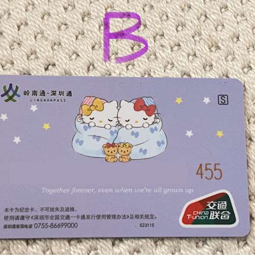 深圳通X嶺南通 交通聯合版地鐵卡50 週年紀念 50th Anniversary Hello Kitty 粉紫紀念...