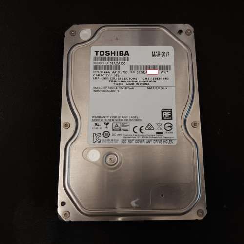 Toshiba 東芝 3.5-inch 7200rpm SATA III Hard Drive 1TB (DT01ACA100)