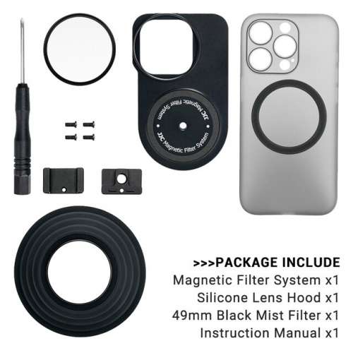 JJC Magnetic Lens Filter Kit With 49mm Black Mist Filter For iPhone 15 Pro
