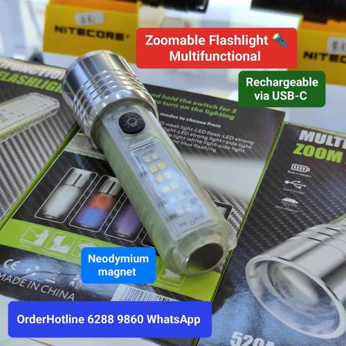 半透明可變焦距小電筒 USB-C直接充電. 底部強磁 Flashlight 🔦 torch. Li-ion cell...