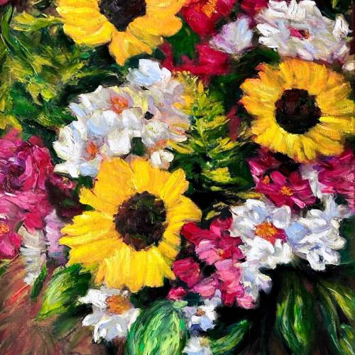 油畫《向陽花》