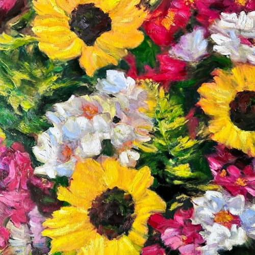 油畫《向陽花》