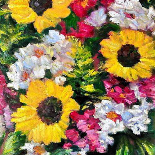 油畫《向陽花》