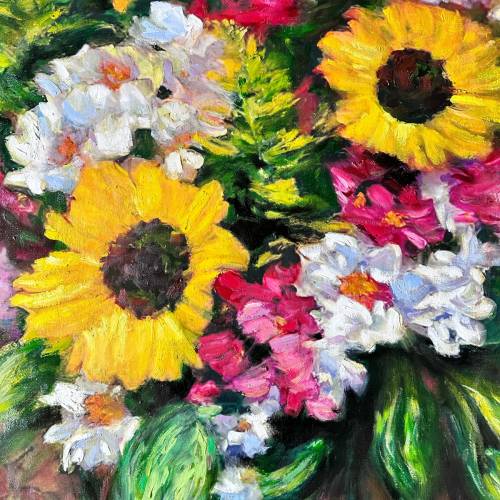 油畫《向陽花》