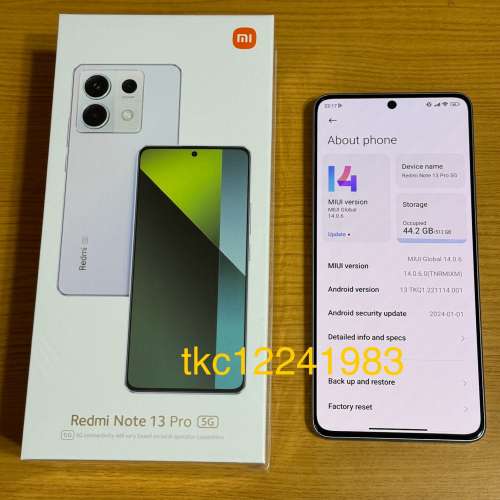 行貨 香港保用 紅米手機 mi Redmi Note 13 Pro 5G 512GB 紫色