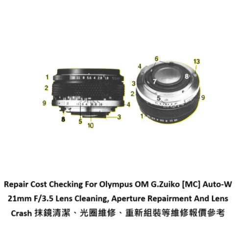 Repair Cost Checking For Olympus OM G.Zuiko [MC] Auto-W 21mm F/3.5 Lens Cleaning