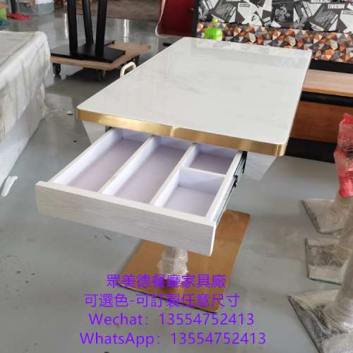 大理石包邊餐桌，白色雲石餐檯，茶餐廳傢私餐桌椅凳尺寸可定制