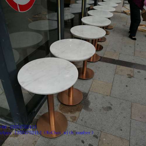 香港餐廳傢私訂造，白色石材餐枱，不鏽鋼大理石桌子可送貨安裝