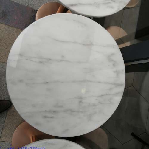 香港餐廳傢私訂造，白色石材餐枱，不鏽鋼大理石桌子可送貨安裝