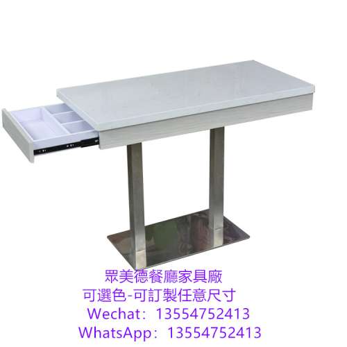 香港餐廳傢私訂造，白色石材餐枱，不鏽鋼大理石桌子可送貨安裝