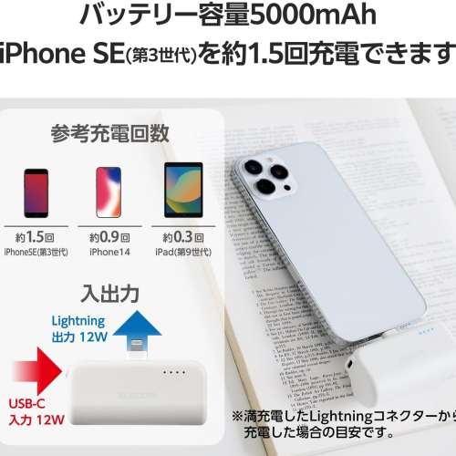 全新 Elecom 外置充電器 充電池 尿袋 無線 iphone lightning USB type C DE-C42L-5...