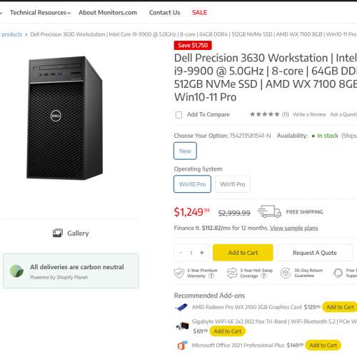 頂配: 日本版 DELL Precision 3630 | i9-9900 ES | 32GB | WX 7100 尊業繪圖卡 | 1...