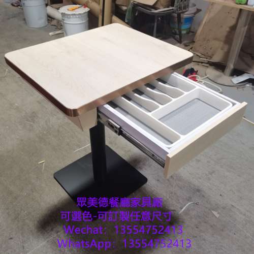 不鏽鋼包防火板餐檯，抽屜儲物餐桌訂製，防污餐廳傢私工廠來圖定制二人桌四人臺