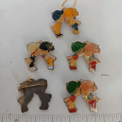 清理舊存貨，一手五個 双用途铜孖公仔吊咀/心針约一吋，加送3條24寸兩條14寸铜頸鏈...