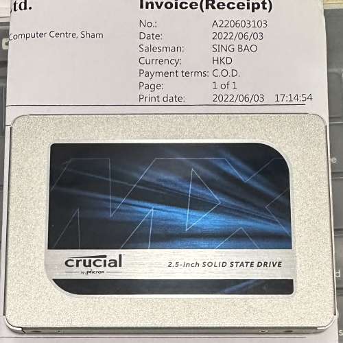 行貨 有保用 Crucial MX500 1TB 2.5" SATA SSD