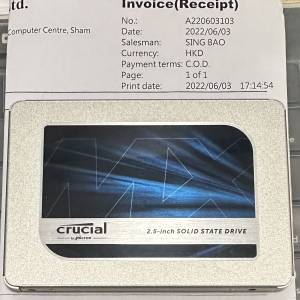 行貨 有保用 Crucial MX500 1TB 2.5" SATA SSD