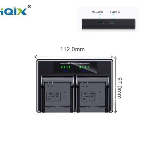 HQIX NB-4L / NB-4LH Lithium-Ion Battery With LCD Display USB-C Dual Charger