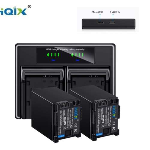 HQIX BP-820 Lithium-Ion Battery Pack With LCD Display USB-C Charger (For CANON)