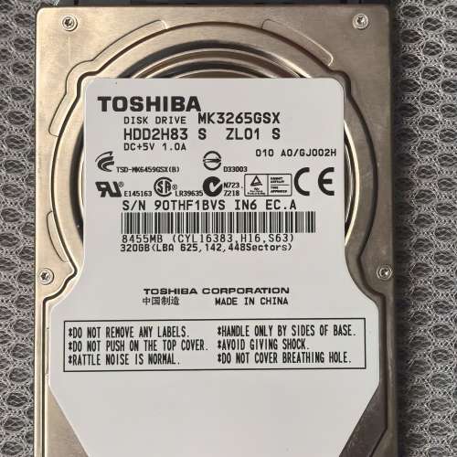 Toshiba 東芝 MK3265GSX 320GB 2.5吋 硬碟 Hardisk