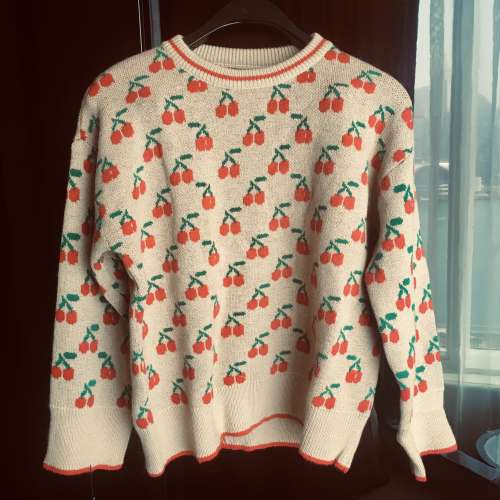 Cherry jacquard pullover sweater