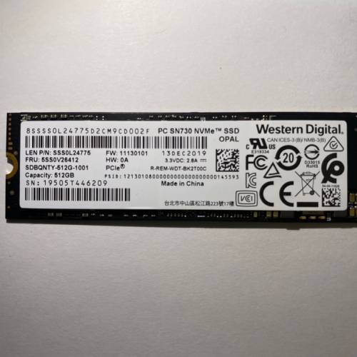 Western Digital WD SN730 512GB m.2 nvme PCIE 3.0 SSD
