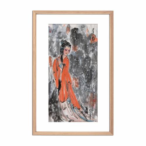 超值中美协会员窦红美女小胖妞画《赏荷图》