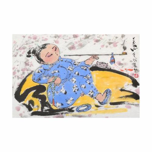 超值中美协会员窦红人物画《养心图》小胖妞