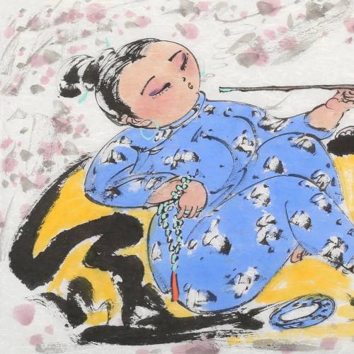 超值中美协会员窦红人物画《养心图》小胖妞