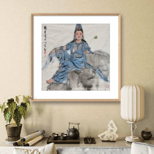 超值中美协会员窦红人物画《观音像》
