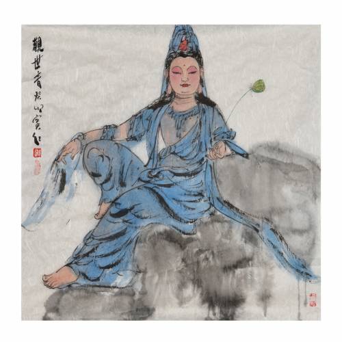 超值中美协会员窦红人物画《观音像》