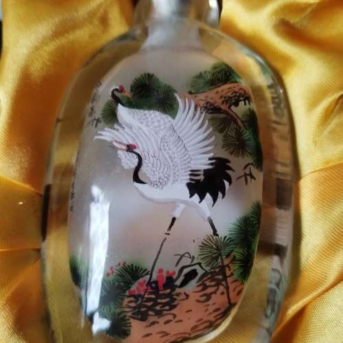 全新手工藝內壁畫仙鶴鼻煙壺收藏（5吋）New vintage chinese hand painted snuff  ...