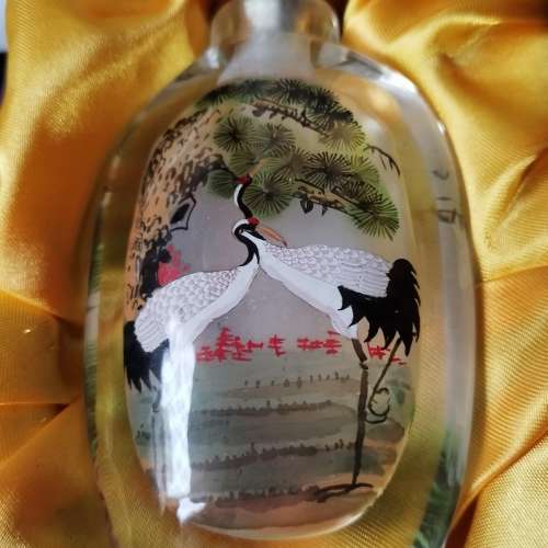 全新手工藝內壁畫仙鶴鼻煙壺收藏（5吋）New vintage chinese hand painted snuff  ...