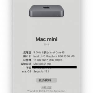 mac mini 2018 灰色 16GB Ram 512GB SSD